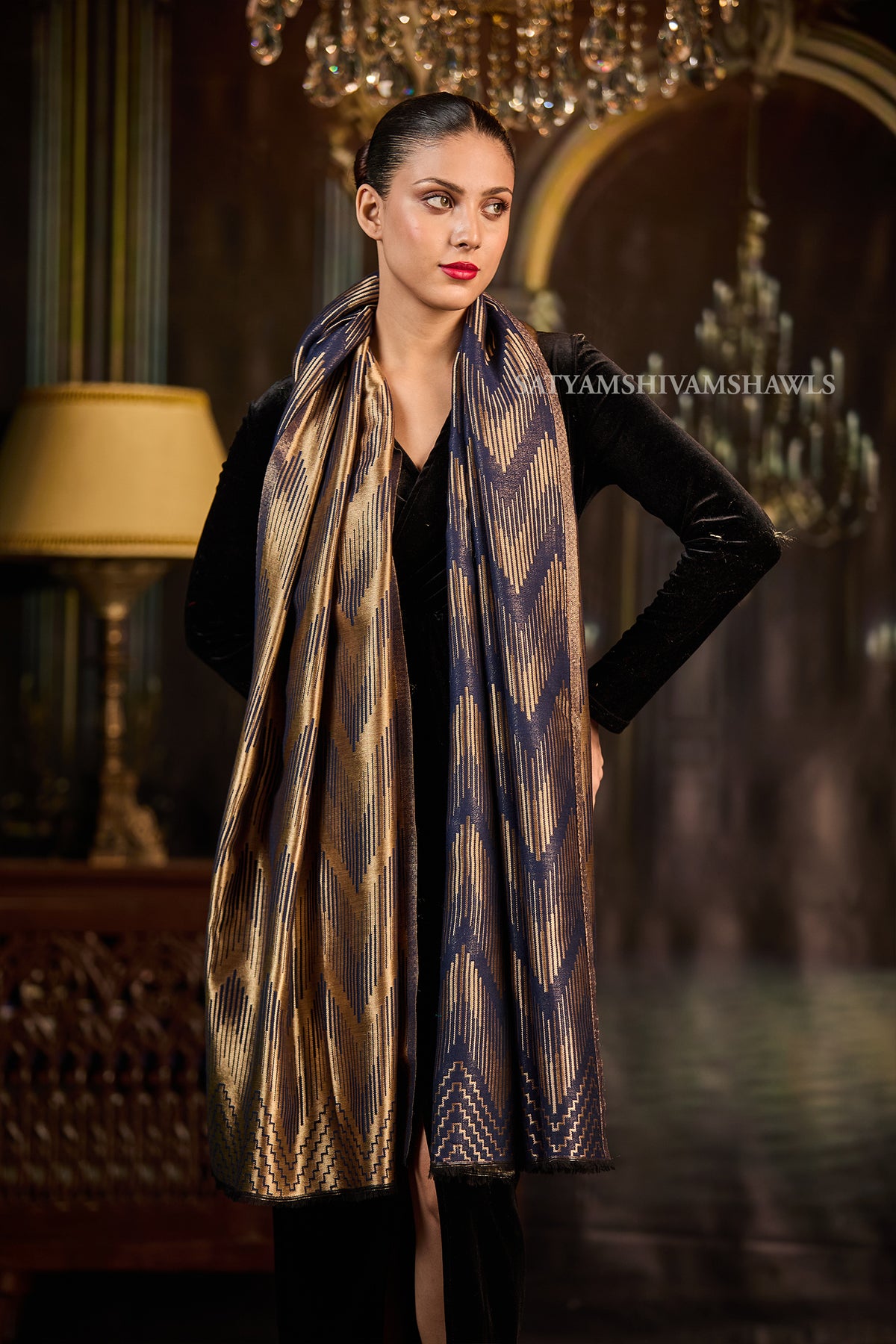 Moonlight Golden Paisley Reversible Stole