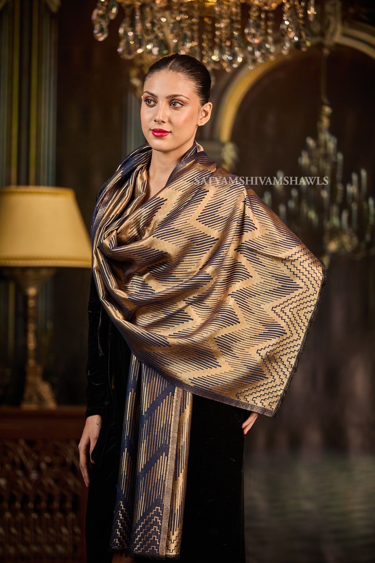 Moonlight Golden Paisley Reversible Stole