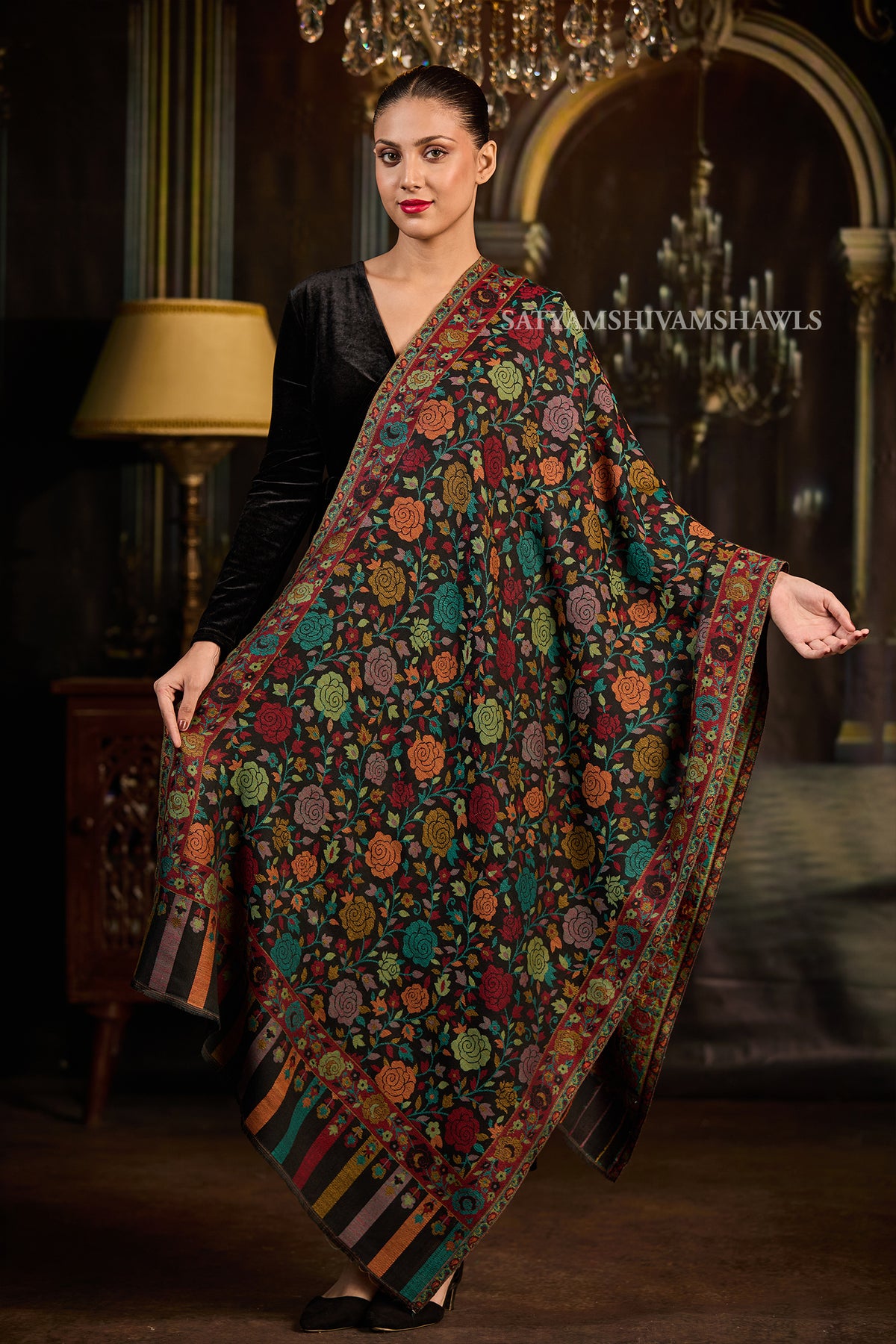 ARABIC ROSE KANI WOVEN LUXURY PASHMINA  WOMENS STOLE