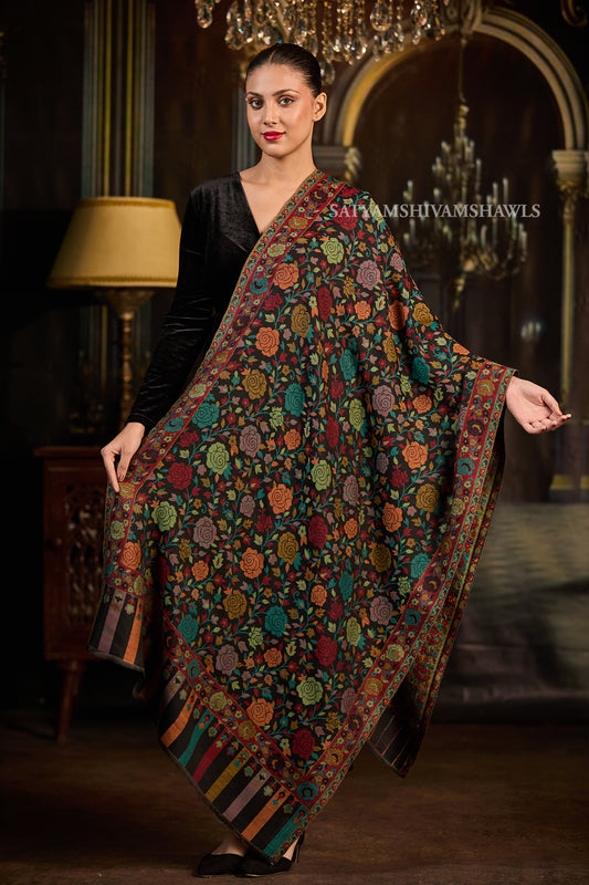 ARABIC ROSE KANI WOVEN LUXURY PASHMINA  WOMENS STOLE