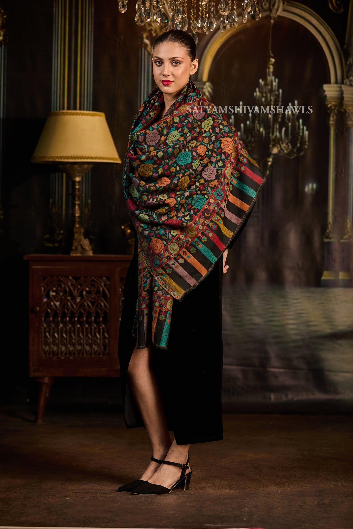 ARABIC ROSE KANI WOVEN LUXURY PASHMINA  WOMENS STOLE
