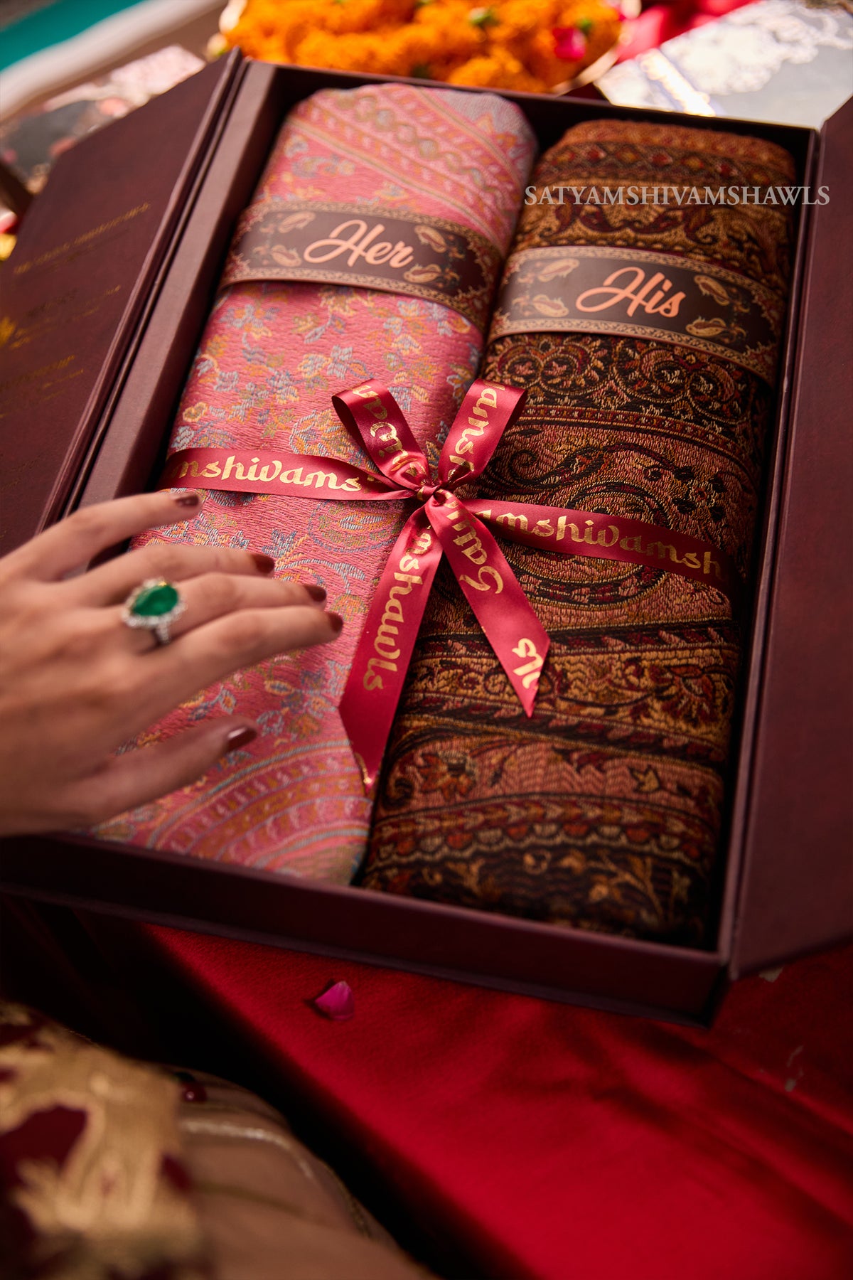 His & Her gift box (men check stole & womens kani shawl )with premium box packaging