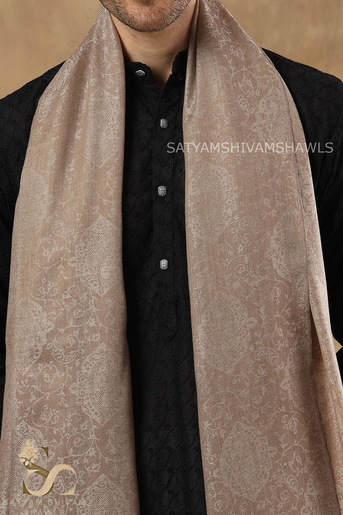 ROYAL LUXURY PASHMINA RING PASS GENTS LOHI KASHMIRI AUTHENTIC SELF DESIGN , TOOSH COLOUR