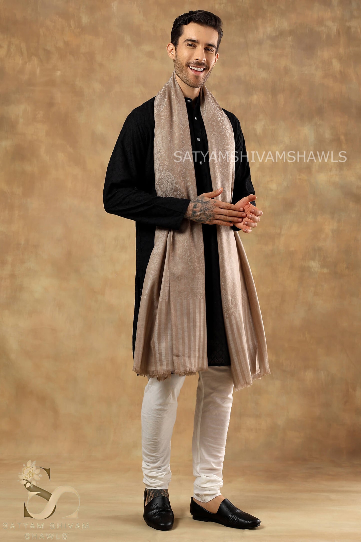 ROYAL LUXURY PASHMINA RING PASS GENTS LOHI KASHMIRI AUTHENTIC SELF DESIGN , TOOSH COLOUR