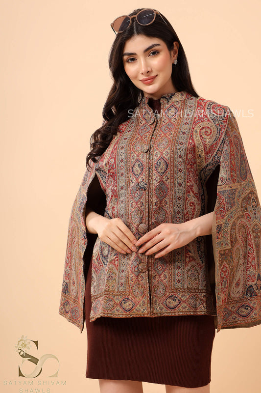 ROYAL PAISLEY KANI CAPE  WITH VINTAGE BEIGE MEHROON COLOUR MATCHING