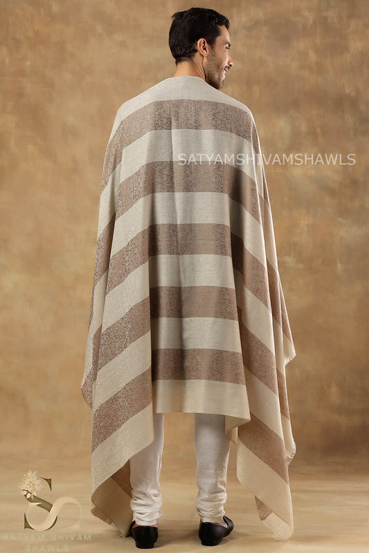 ROYAL LUXURY PASHMINA RING PASS GENTS LOHI KASHMIRI AUTHENTIC SELF STRIPS DESIGN , SKIN CAMEL COLOUR