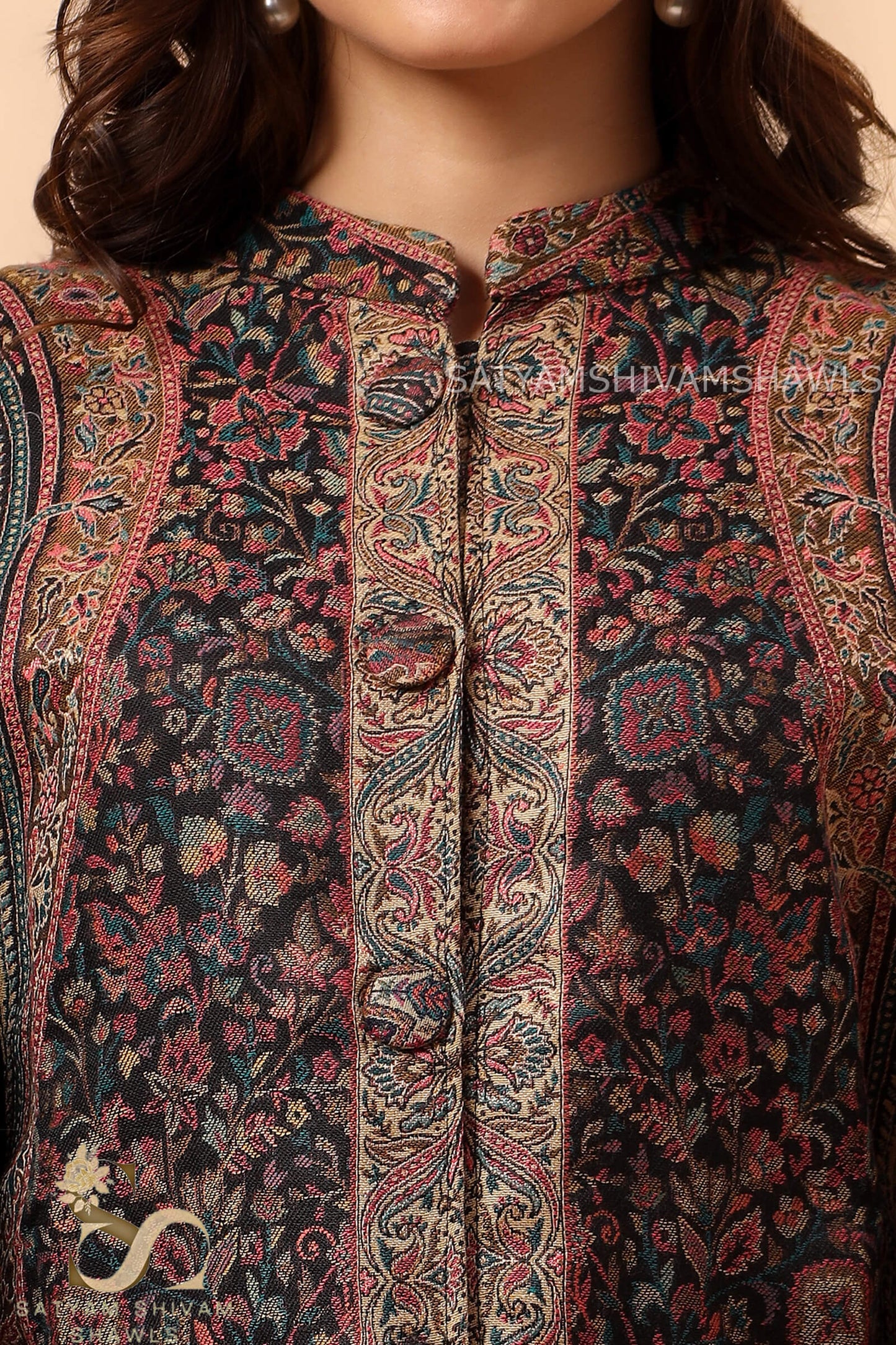 MAHEEN KASHMIRI KANI PAISLEY DESIGN CAPE ,BLACK