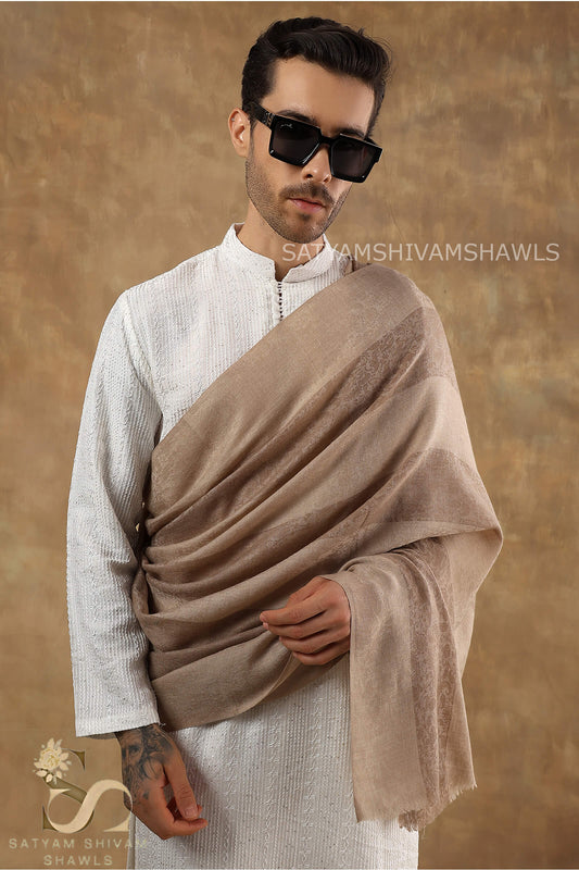 ROYAL LUXURY PASHMINA RING PASS GENTS LOHI KASHMIRI ARABIC MIST  STRIPS DESIGN , SKIN CAMEL COLOUR