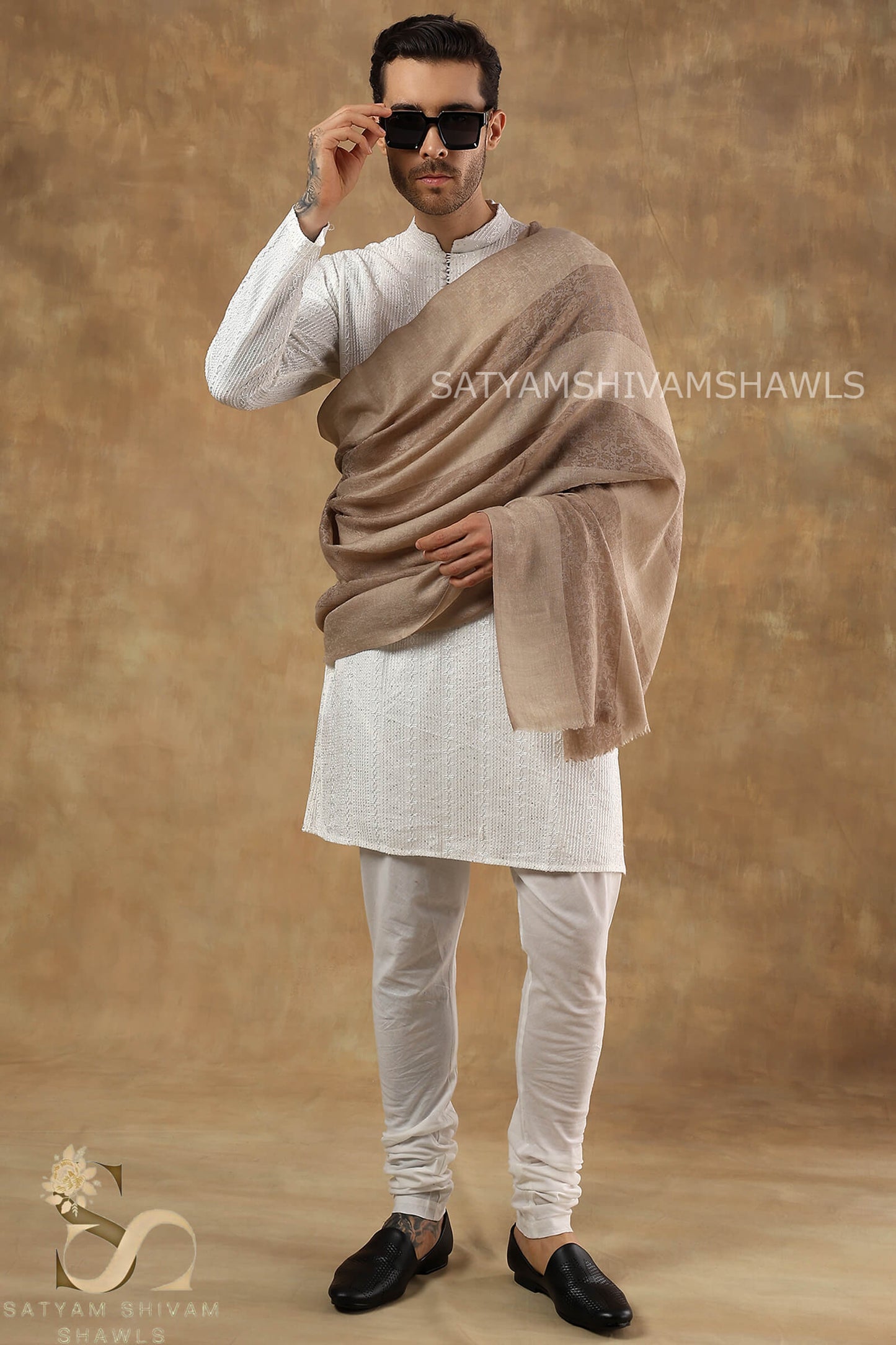 ROYAL LUXURY PASHMINA RING PASS GENTS LOHI KASHMIRI ARABIC MIST  STRIPS DESIGN , SKIN CAMEL COLOUR