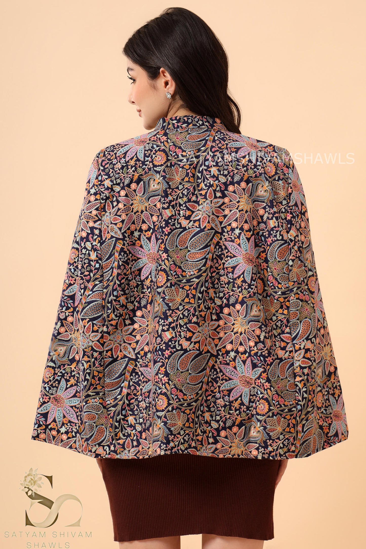 PAPER MACHE KASHMIRI LOTUS HANDCRAFTED CAPE ,MIDNIGHT BLUE