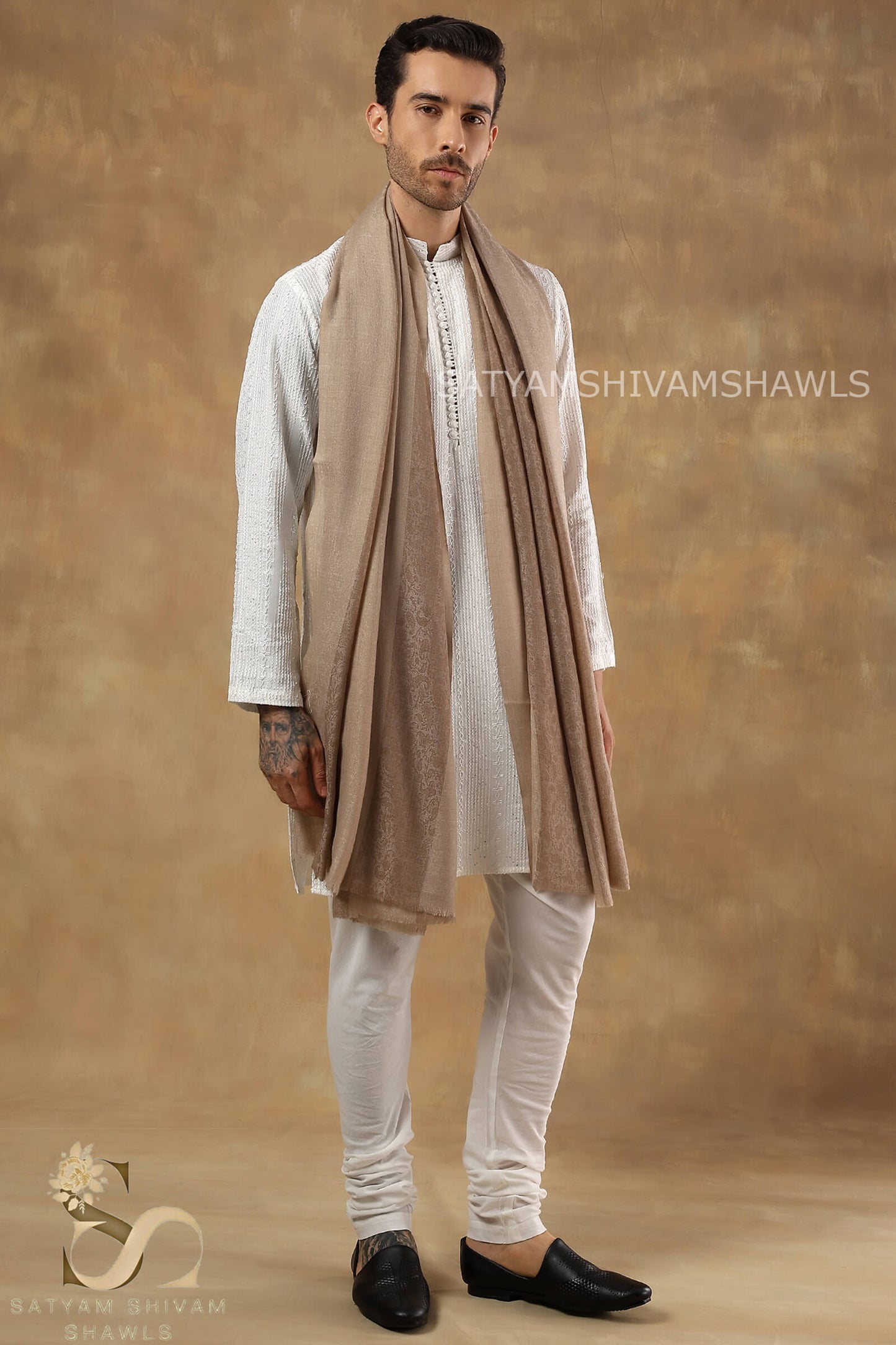 ROYAL LUXURY PASHMINA RING PASS GENTS LOHI KASHMIRI ARABIC MIST  STRIPS DESIGN , SKIN CAMEL COLOUR