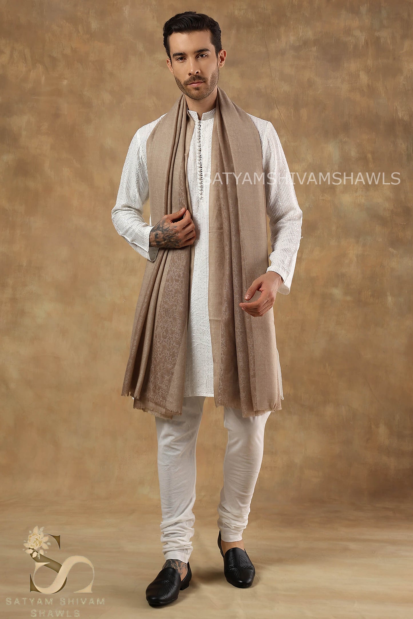 ROYAL LUXURY PASHMINA RING PASS GENTS LOHI KASHMIRI ARABIC MIST  STRIPS DESIGN , SKIN CAMEL COLOUR