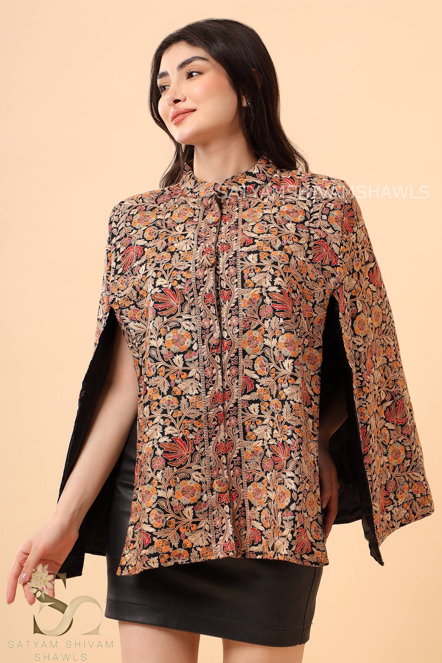 PAPER MACHE KASHMIRI CHINAR CAPE HANDCRAFTED ,BLACK