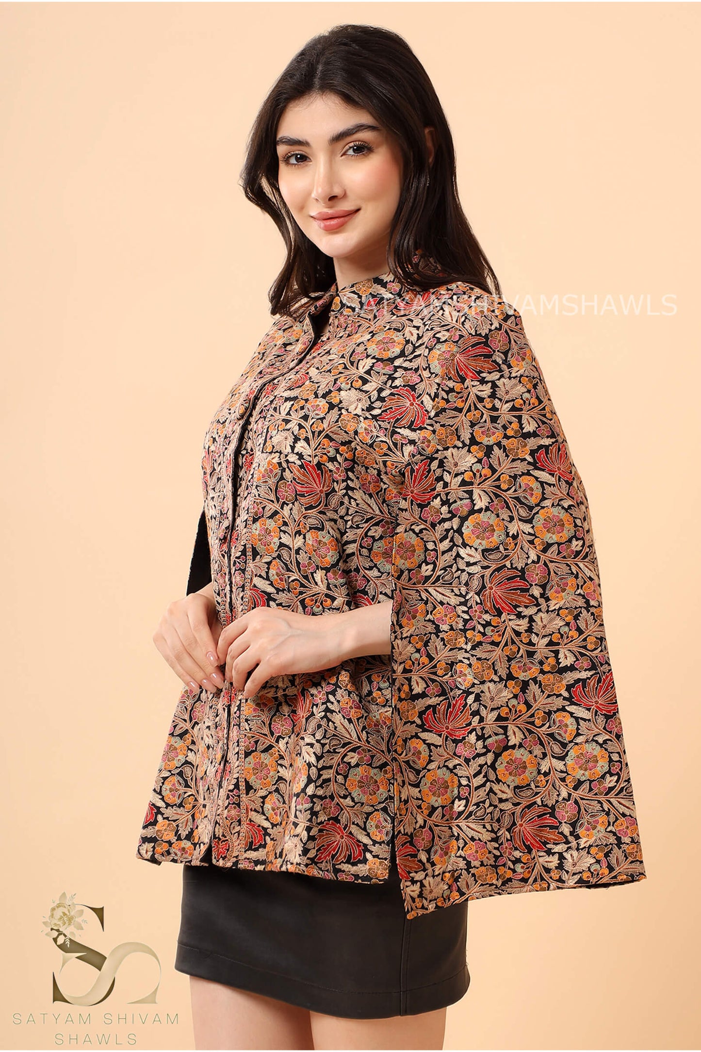 PAPER MACHE KASHMIRI CHINAR CAPE HANDCRAFTED ,BLACK