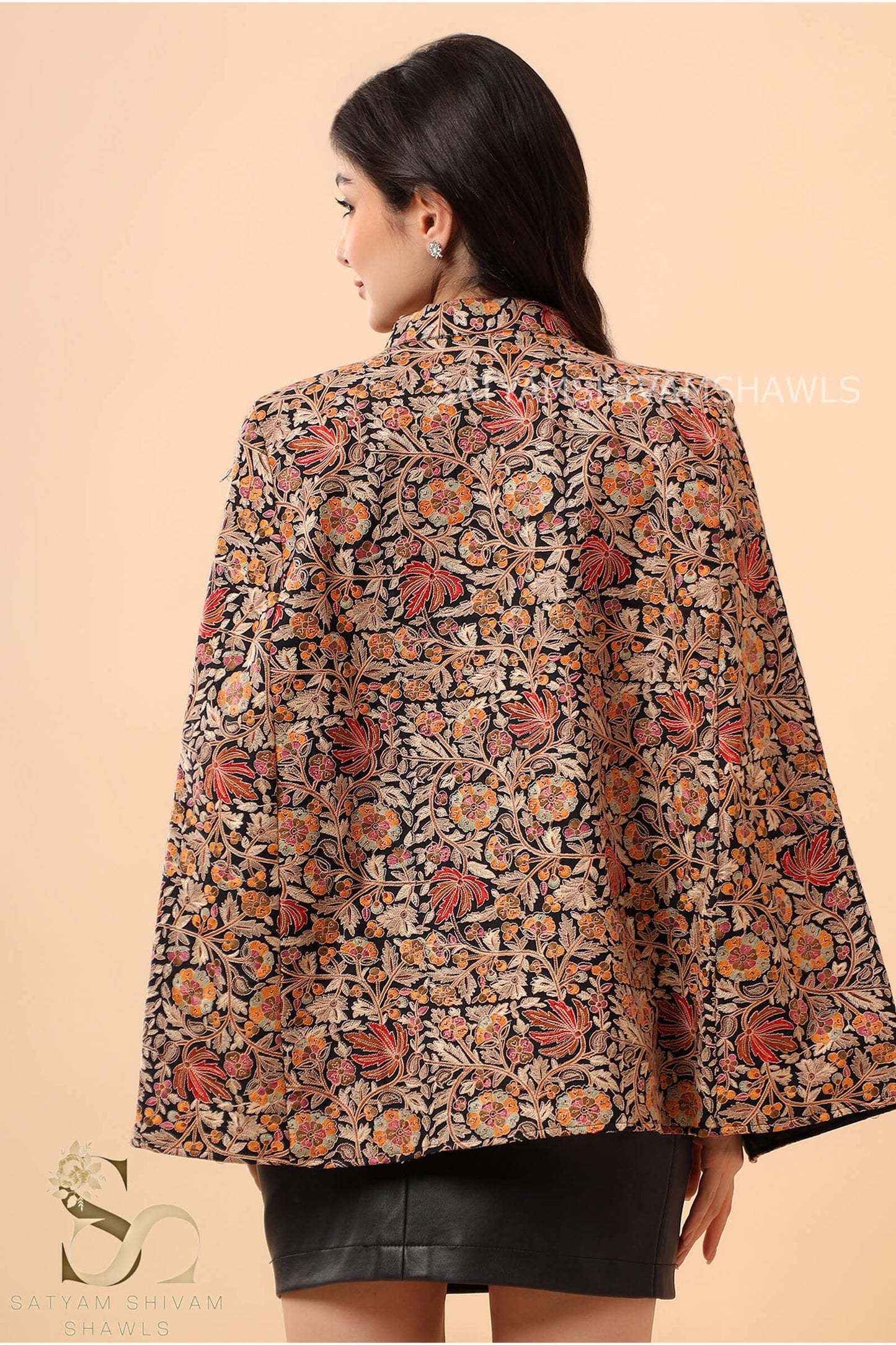 PAPER MACHE KASHMIRI CHINAR CAPE HANDCRAFTED ,BLACK