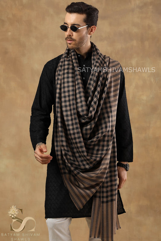 ROYAL LUXURY PASHMINA RING PASS GENTS LOHI MIST CHECK DESIGN ,BLACK TOOSH COMBINATION
