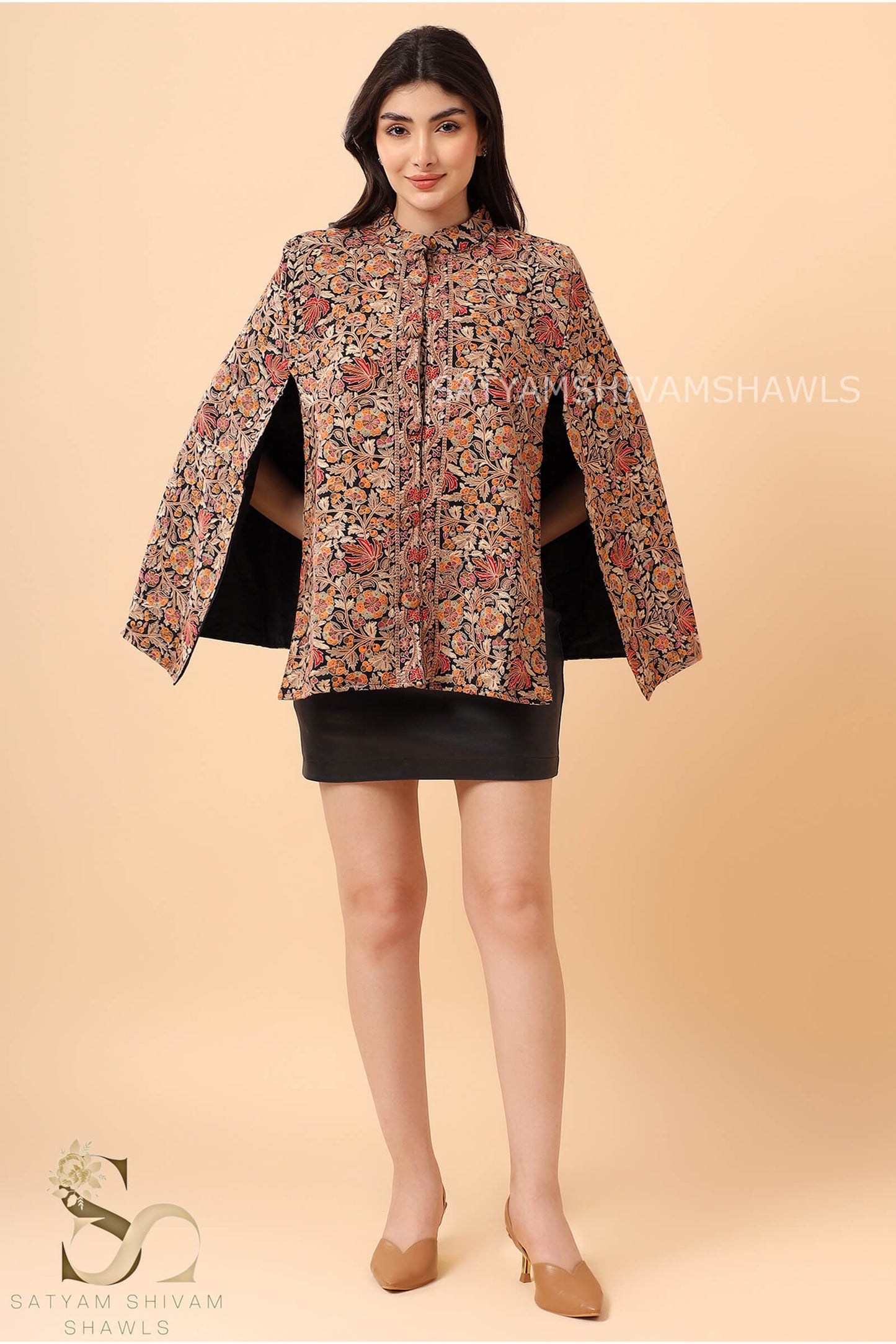 PAPER MACHE KASHMIRI CHINAR CAPE HANDCRAFTED ,BLACK