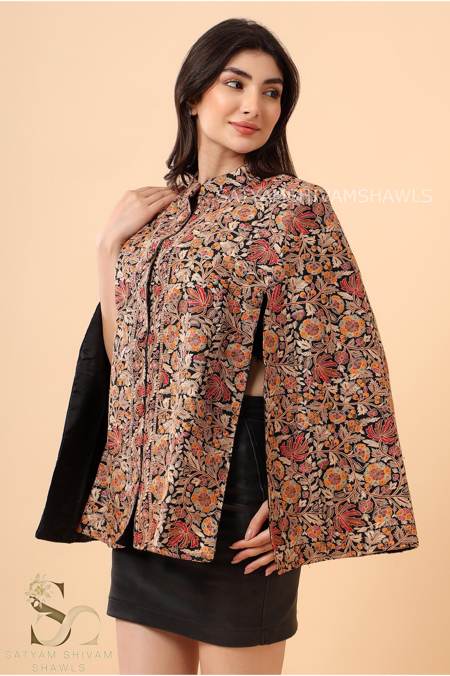 PAPER MACHE KASHMIRI CHINAR CAPE HANDCRAFTED ,BLACK
