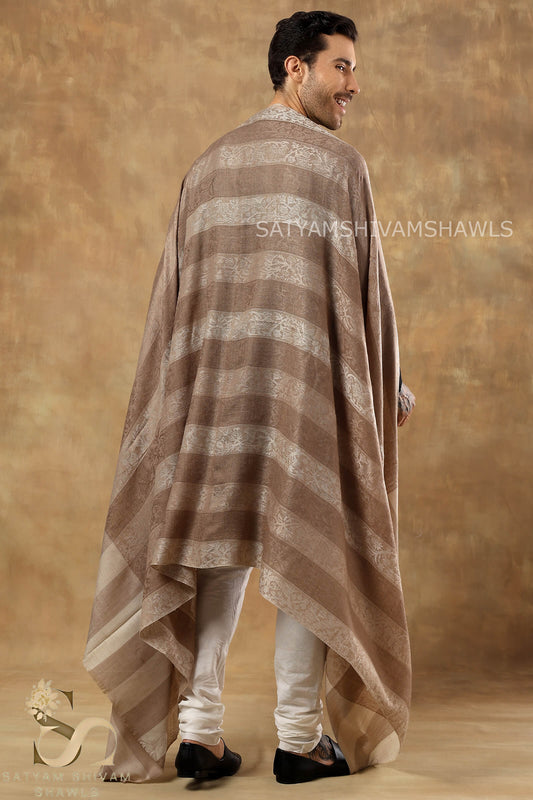 ROYAL LUXURY PASHMINA RING PASS GENTS LOHI KASHMIRI AUTHENTIC SELF STRIPS DESIGN , SKINISH TOOSH COLOUR