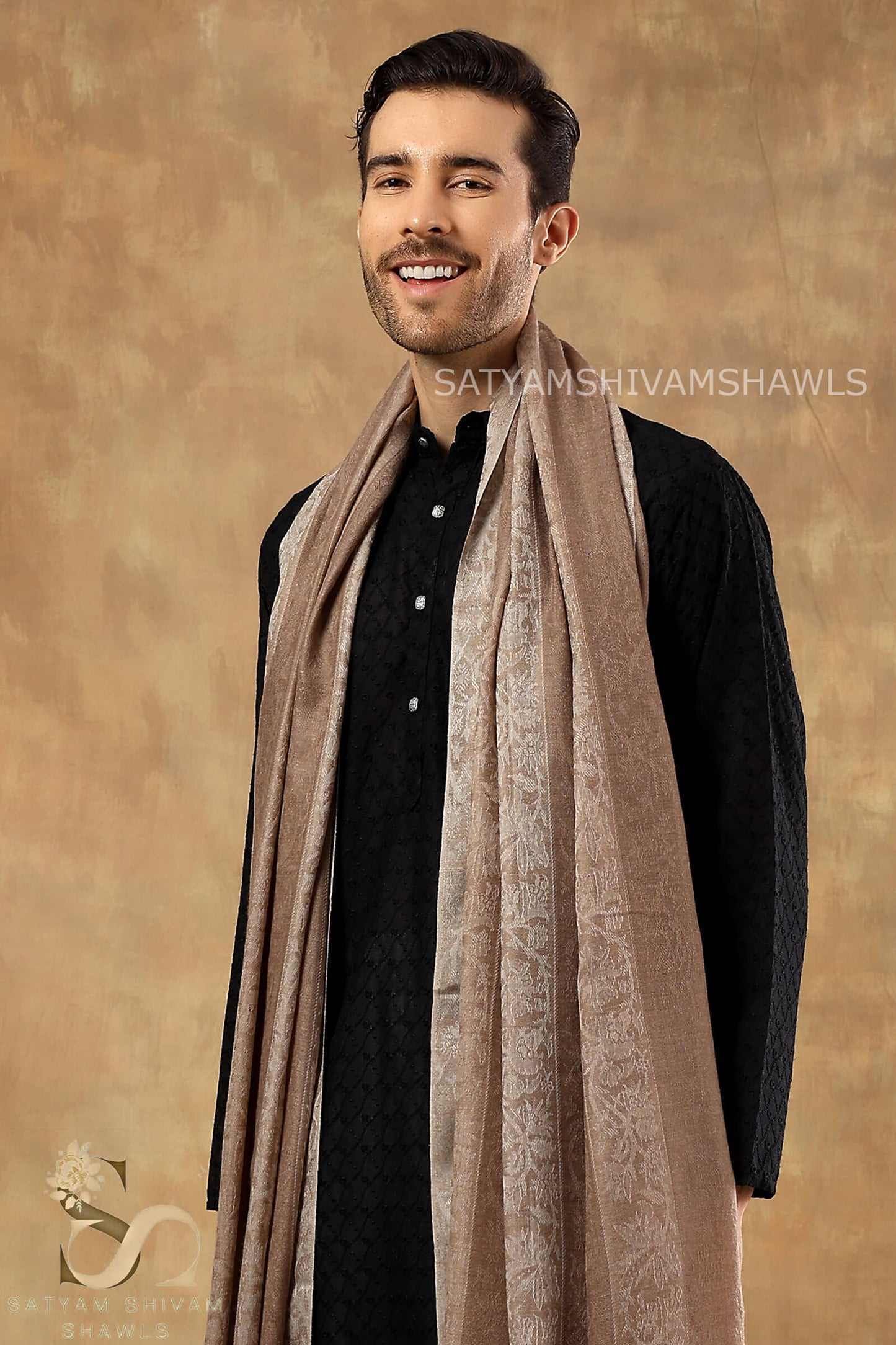ROYAL LUXURY PASHMINA RING PASS GENTS LOHI KASHMIRI AUTHENTIC SELF STRIPS DESIGN , SKINISH TOOSH COLOUR