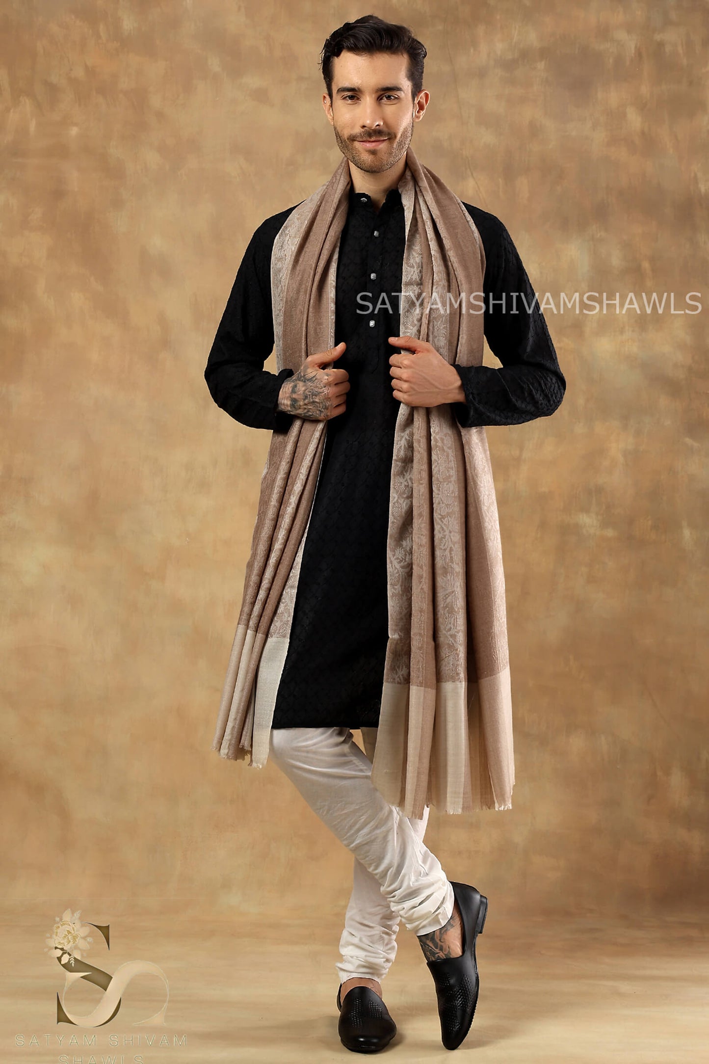 ROYAL LUXURY PASHMINA RING PASS GENTS LOHI KASHMIRI AUTHENTIC SELF STRIPS DESIGN , SKINISH TOOSH COLOUR