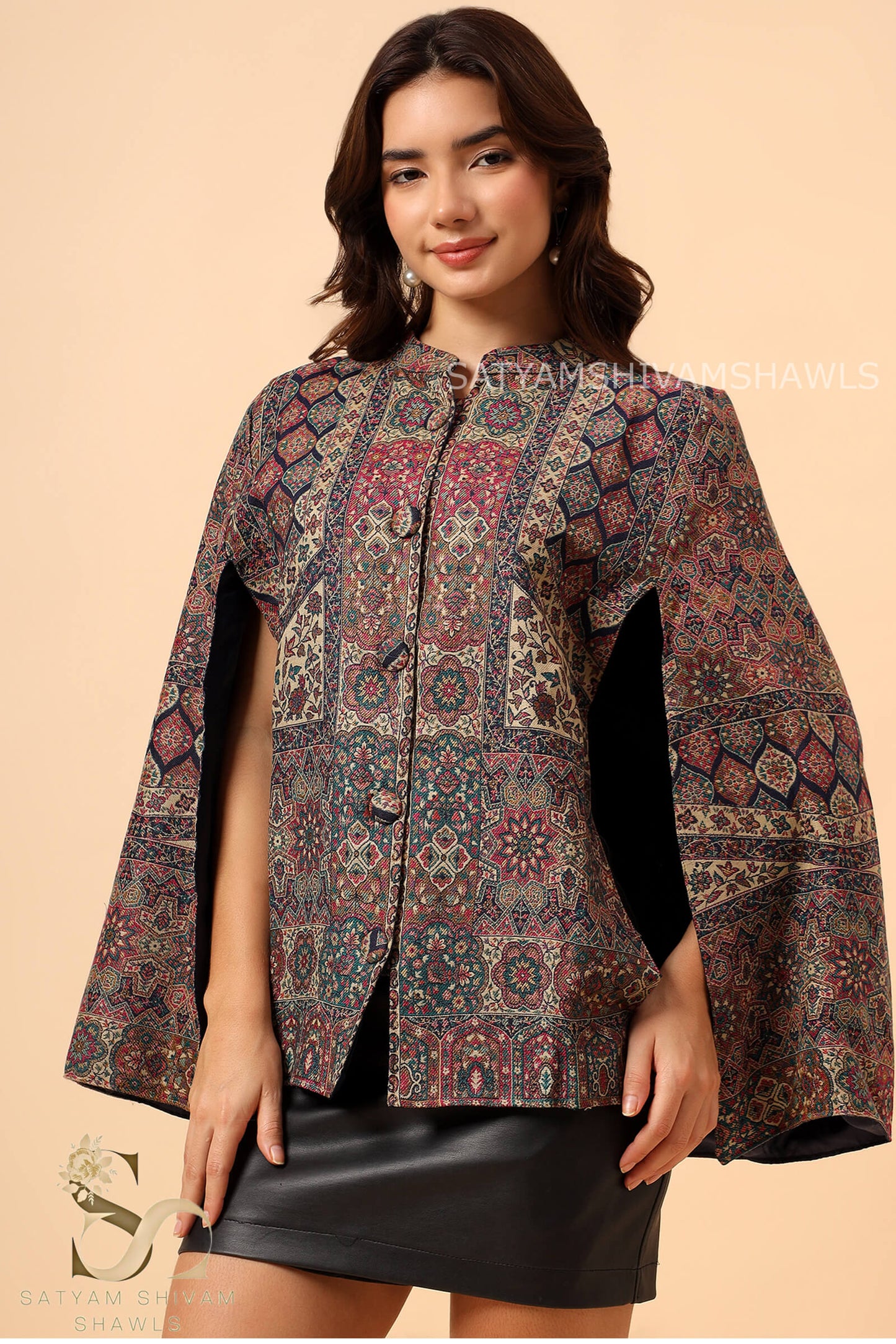 MANDALA KANI WOVEN KASHMIRI CAPE,MIDNIGHT BLUE