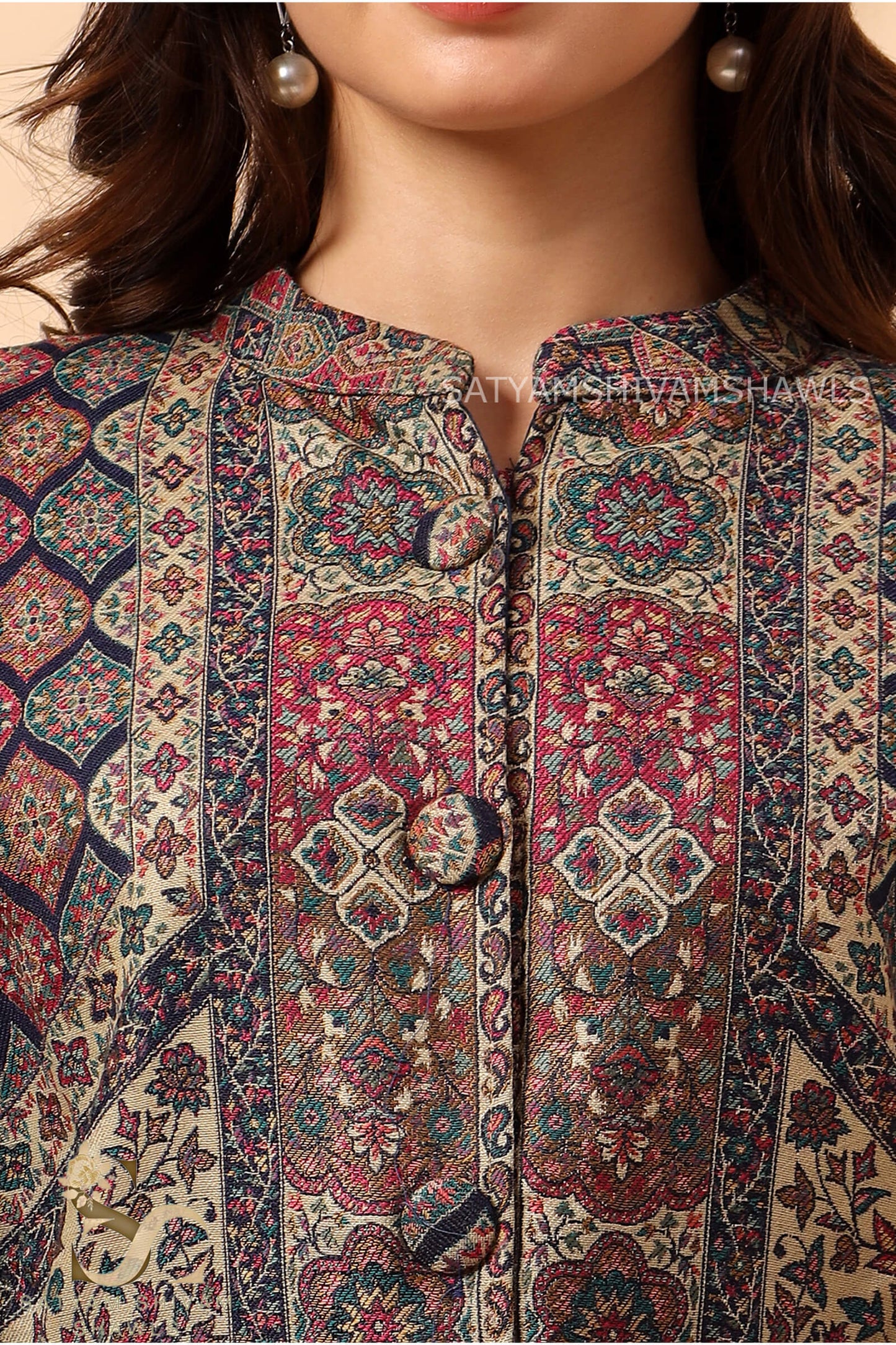 MANDALA KANI WOVEN KASHMIRI CAPE,MIDNIGHT BLUE