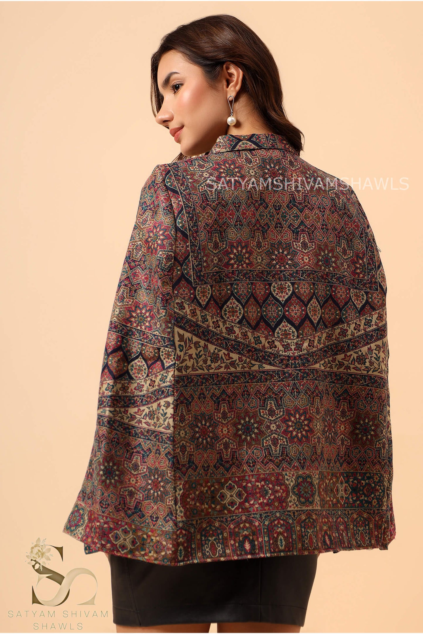 MANDALA KANI WOVEN KASHMIRI CAPE,MIDNIGHT BLUE