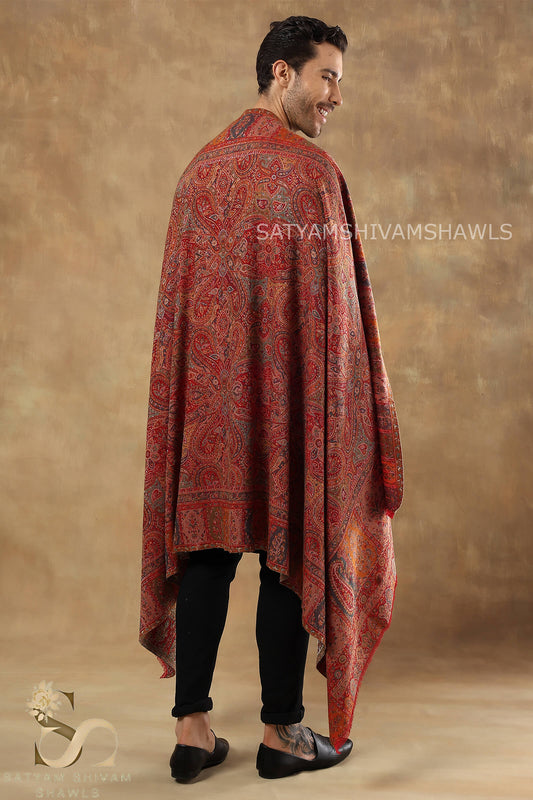 "MEHROOM BLOOM JAAL" PASHMINA KANI WEAVED MENS SHAWL