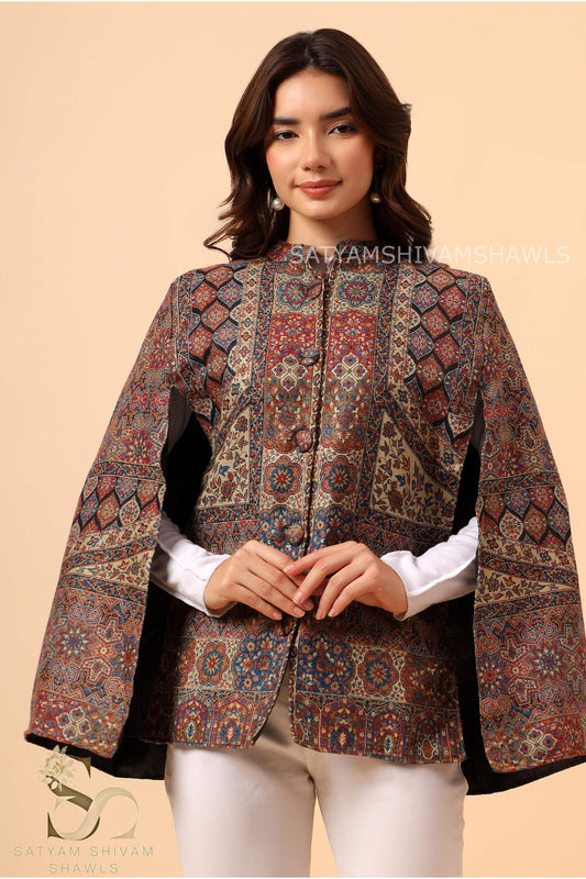 MANDALA KANI WOVEN KASHMIRI CAPE,BLACK