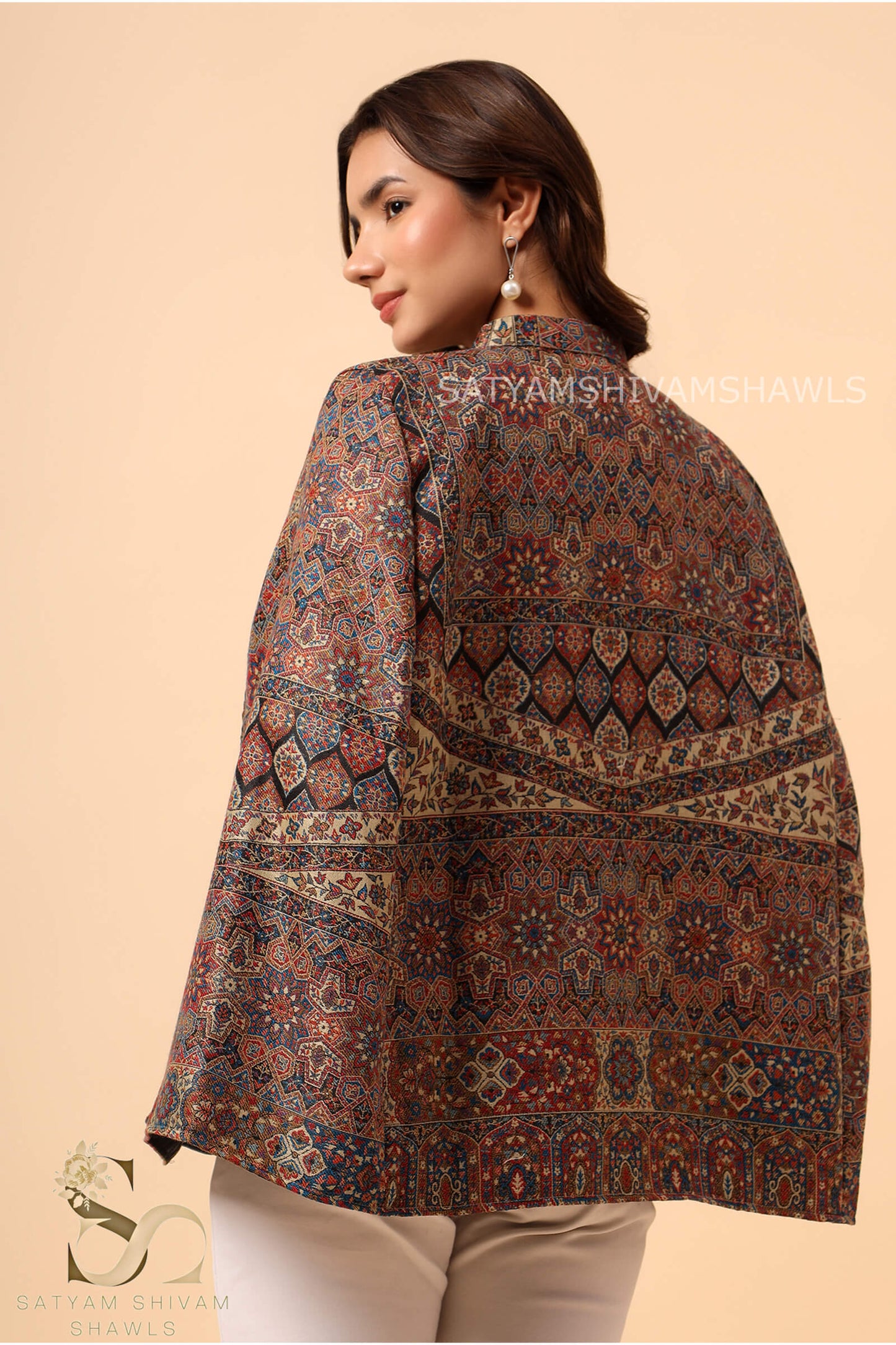 MANDALA KANI WOVEN KASHMIRI CAPE,BLACK