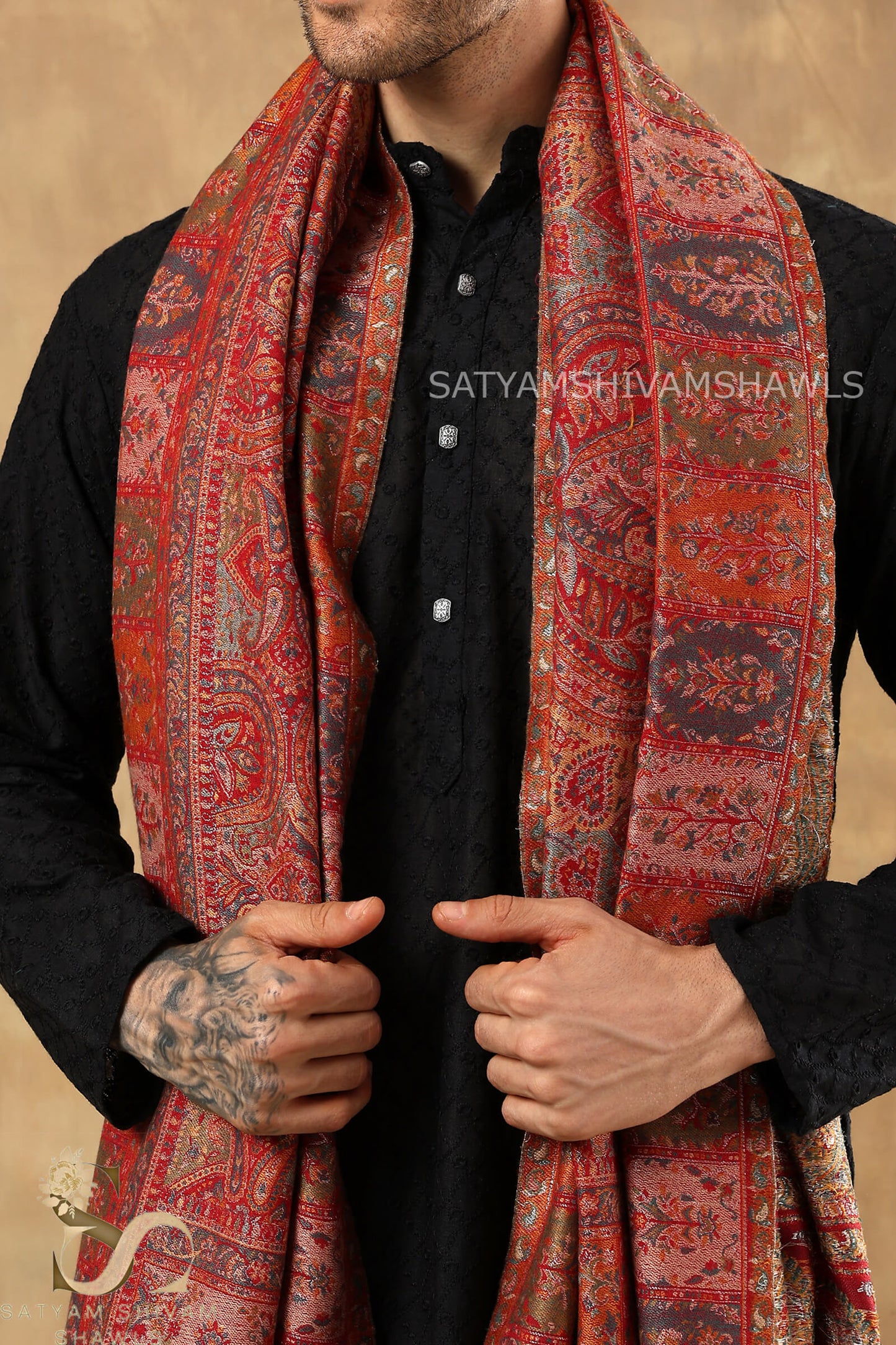 "MEHROOM BLOOM JAAL" PASHMINA KANI WEAVED MENS SHAWL