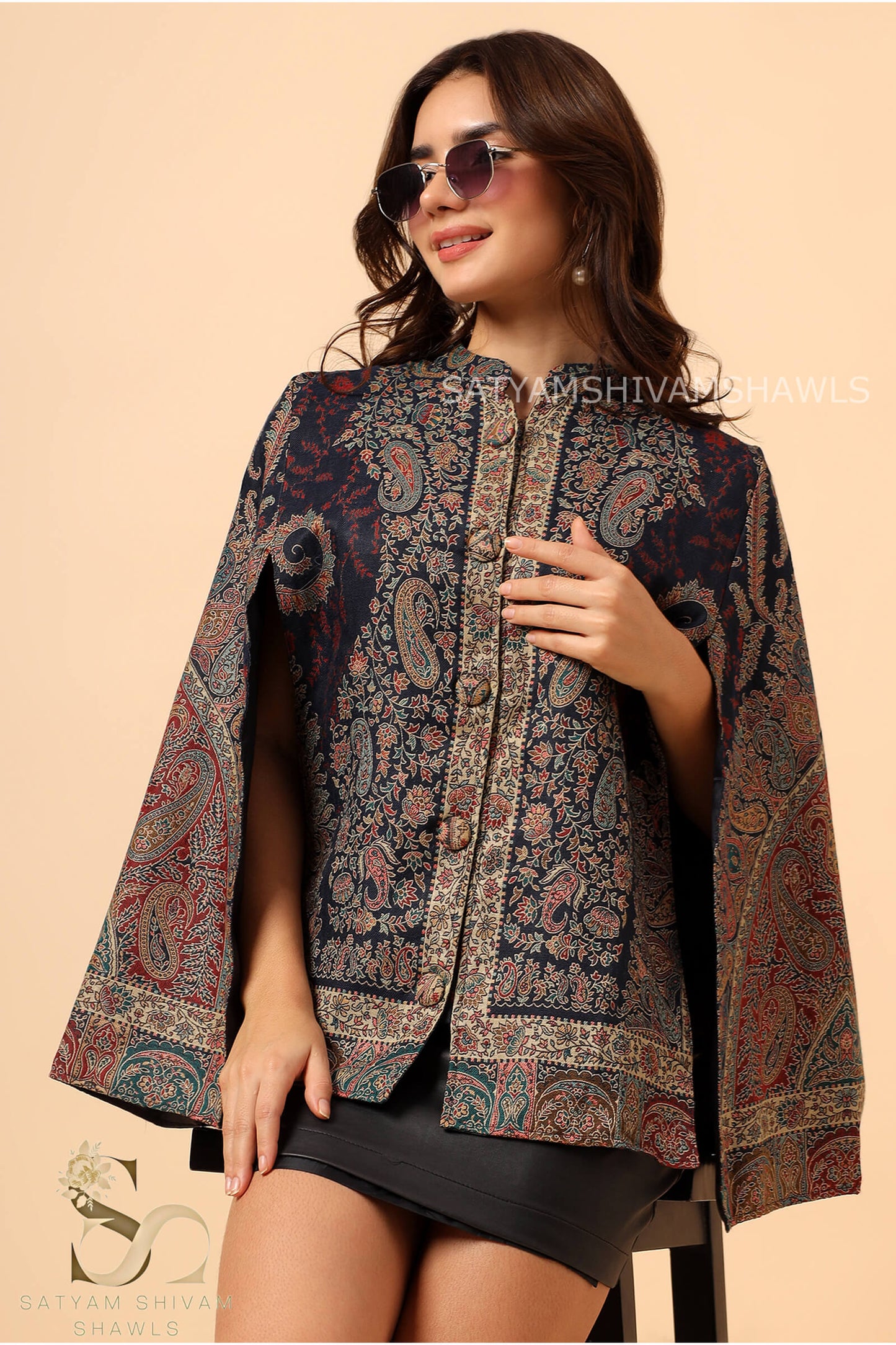 ARABIC IRANI KALAMKANI CAPE ,MIDNIGHT BLUE