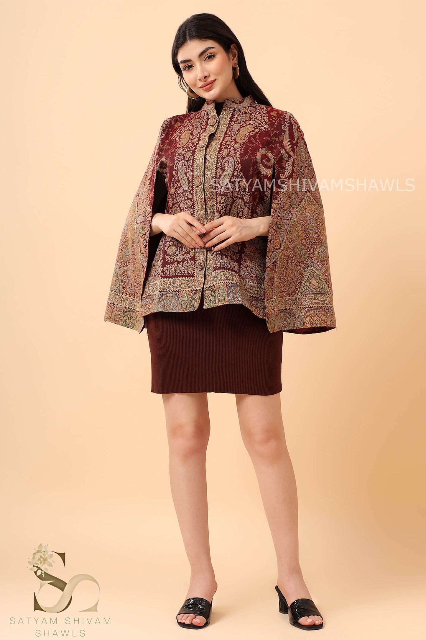 ARABIC IRANI KALAMKANI CAPE ,MIDNIGHT MEHROON