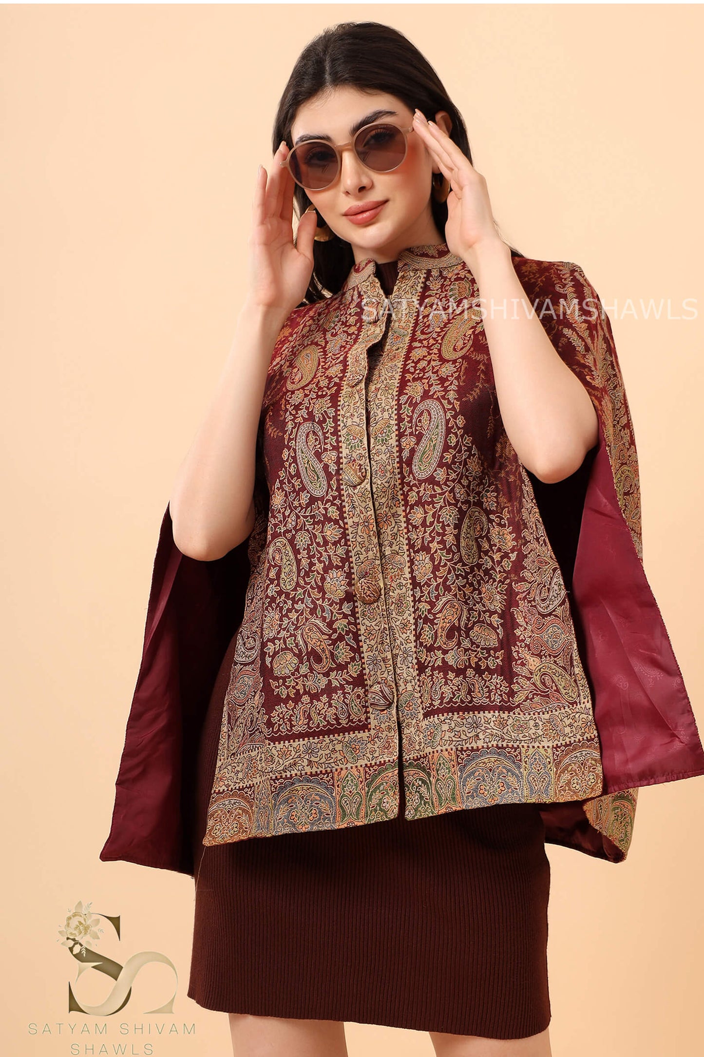 ARABIC IRANI KALAMKANI CAPE ,MIDNIGHT MEHROON