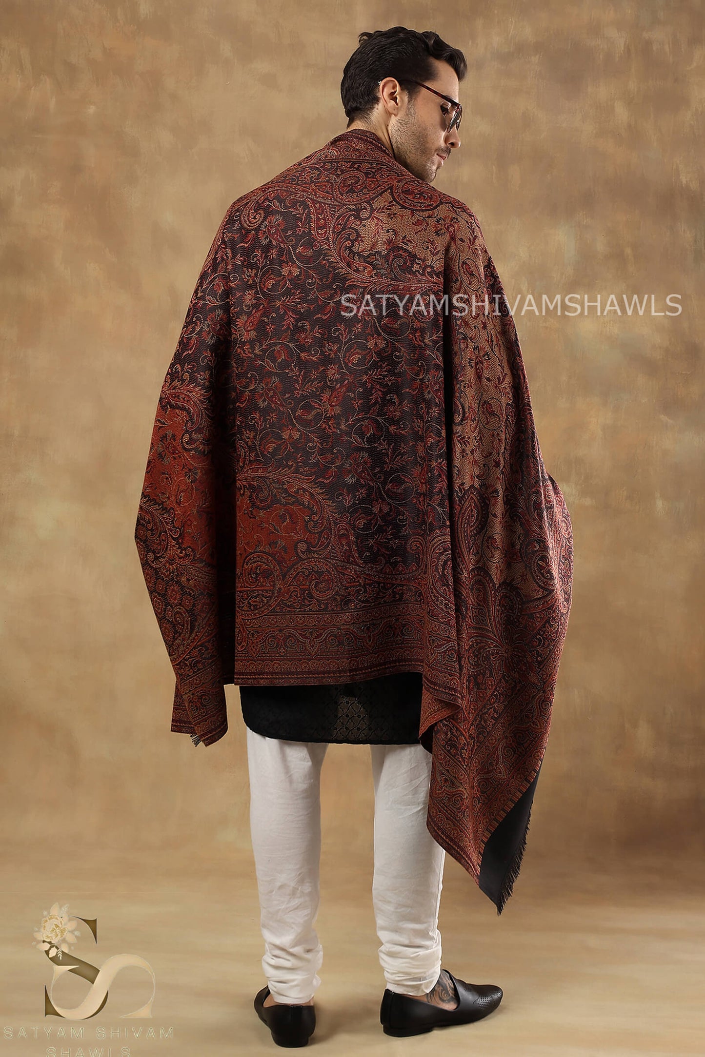 TURKEY ARABIC PAISLEY  KANI WOVEN SHAWL,WARM AND SOFT,VINTAGE BLACK