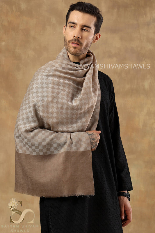 EXTRA FINE WOOL MIST CHECK MENS STOLE, CAMELTOOSH COLOUR