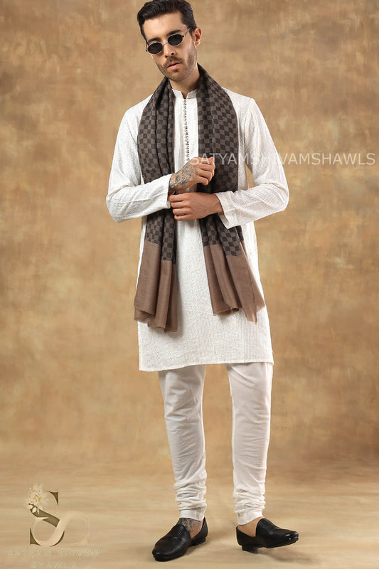 EXTRA FINE WOOL MIST CHECK MENS STOLE, TOOSHBLACK