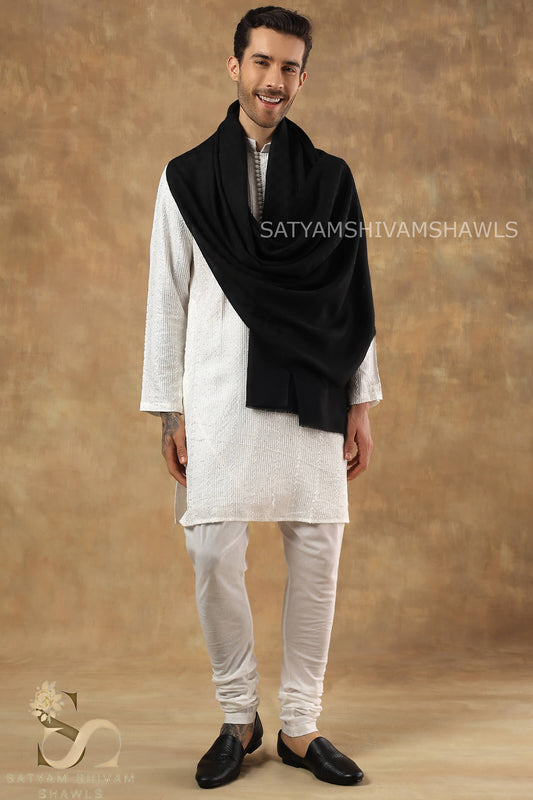 EXTRA FINE WOOL MIST CHECK MENS STOLES,BLACK