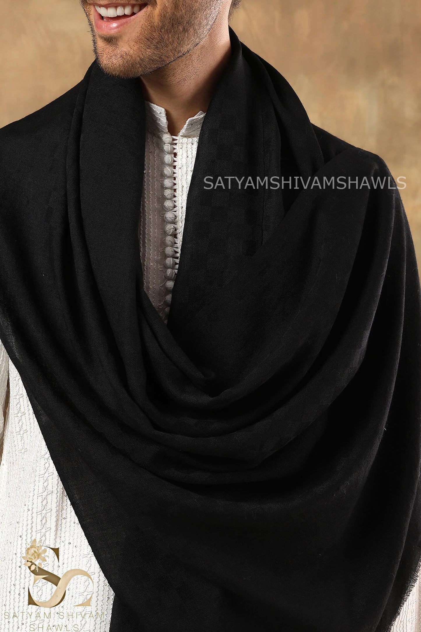 EXTRA FINE WOOL MIST CHECK MENS STOLES,BLACK