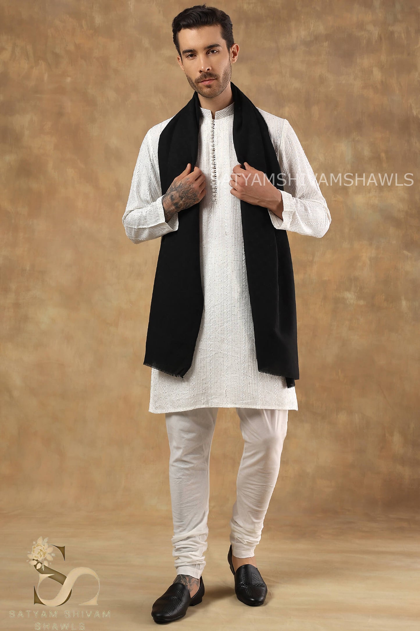 EXTRA FINE WOOL MIST CHECK MENS STOLES,BLACK
