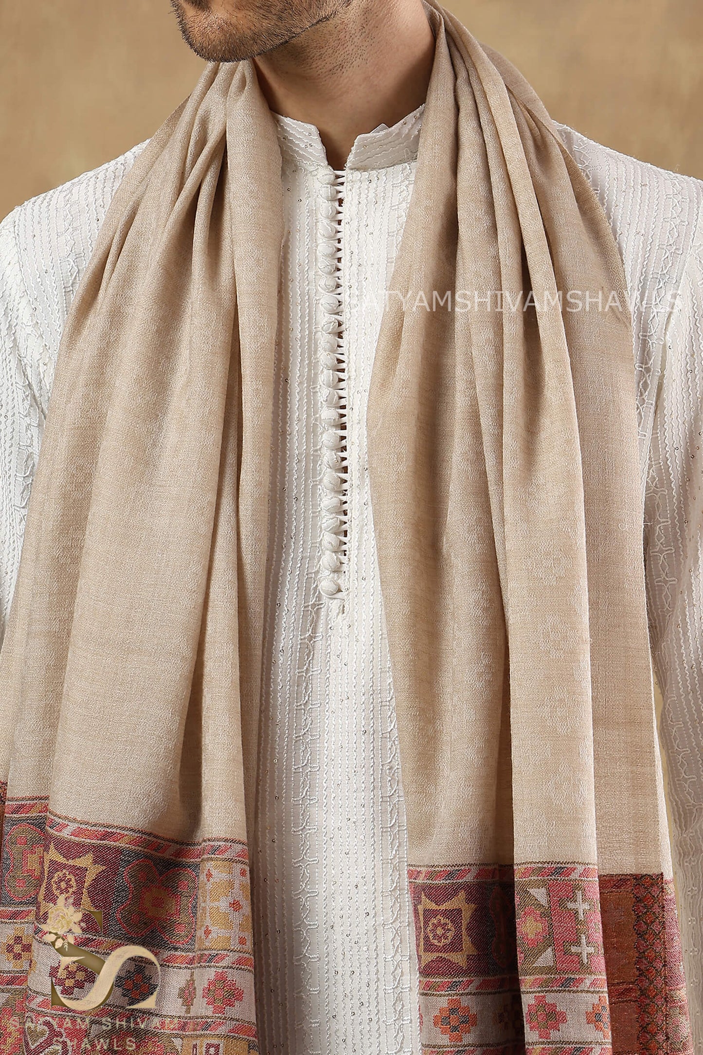 LUXURY PASHMINA KULLU DESIGN WOVEN PALLA  MENS STOLE ,SKIN