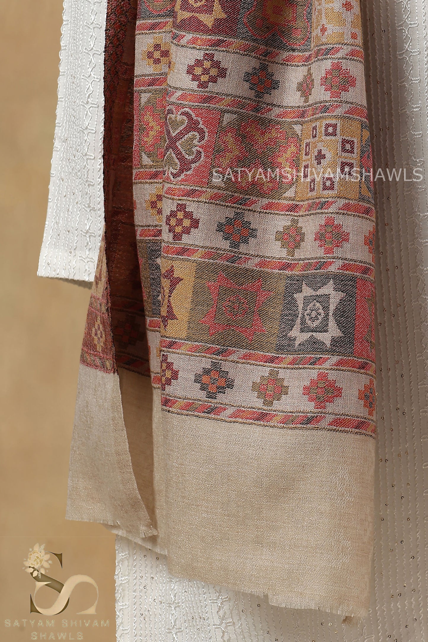 LUXURY PASHMINA KULLU DESIGN WOVEN PALLA  MENS STOLE ,SKIN