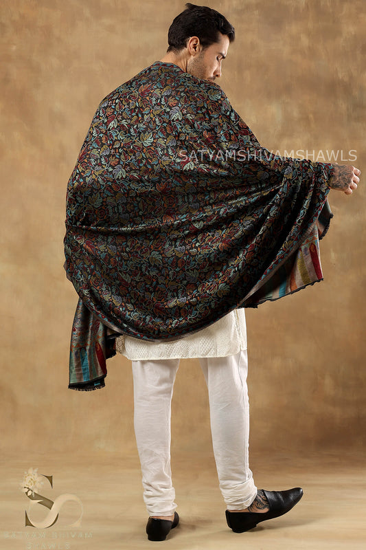 CHINAR KASHMIRI MULTY COLOUR COMBINATION SILK PASHMINA MENS SHAWLS,MULTY BLACK