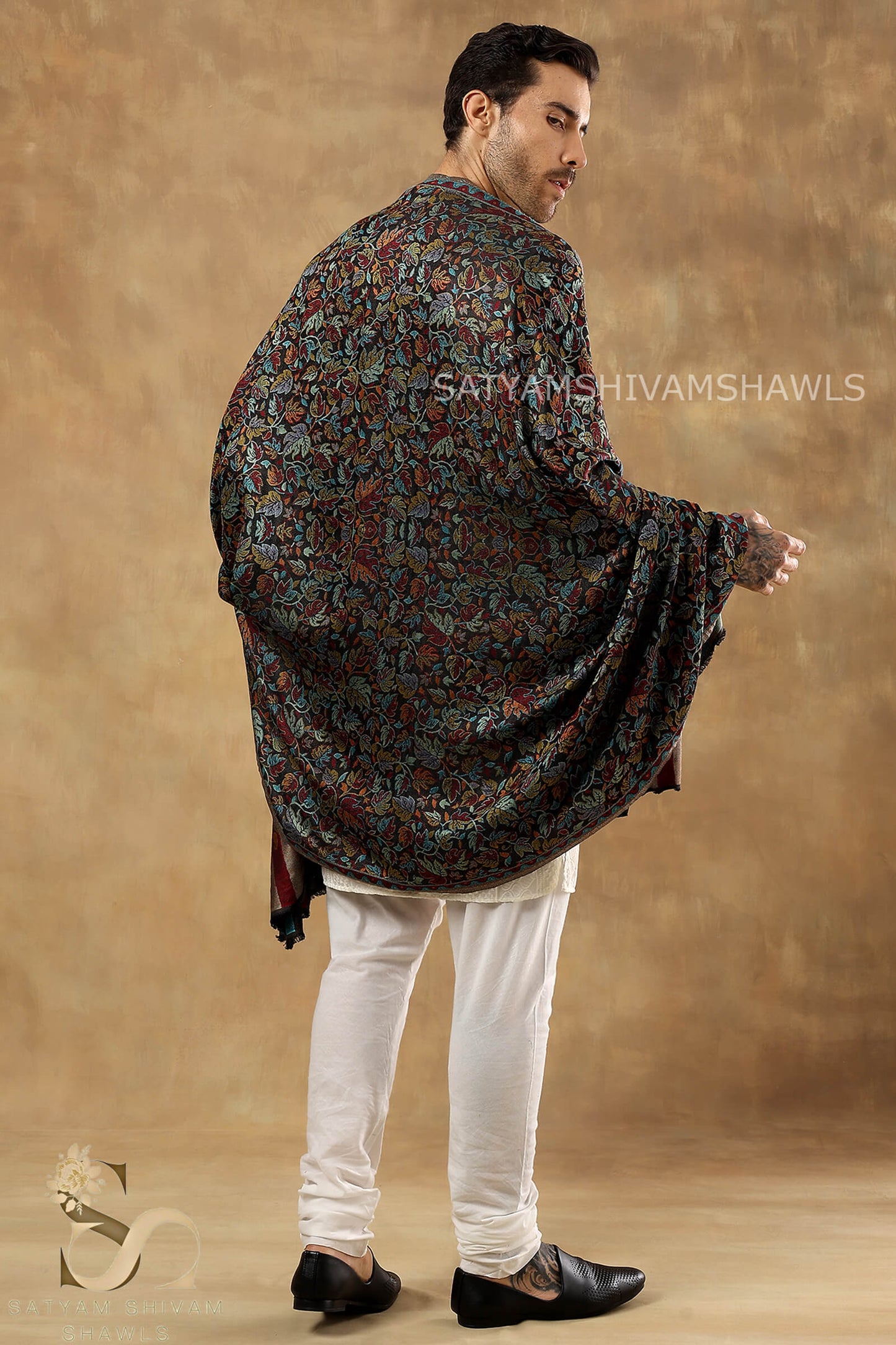 CHINAR KASHMIRI MULTY COLOUR COMBINATION SILK PASHMINA MENS SHAWLS,MULTY BLACK
