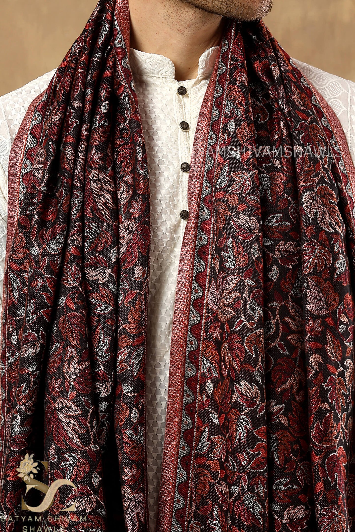 CHINAR KASHMIRI VINTAGE COLOUR COMBINATION SILK PASHMINA MENS SHAWLS,VINTAGE BLACK