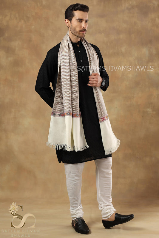 KULLU PALLA WITH SELF ZIG ZAG PATTREN MENS STOLE,WHITE