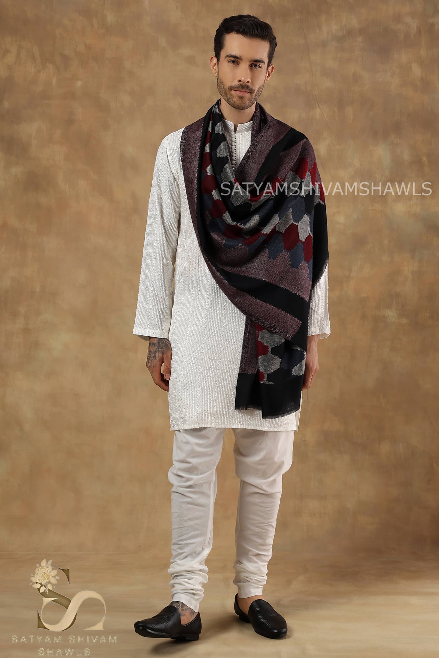 EKAT-E-NOOR PASHMINA EXTRA FINE WOOL STOLE ,WARM,SOFT & LIGHT WEIGHT ,BLACK ,MENS