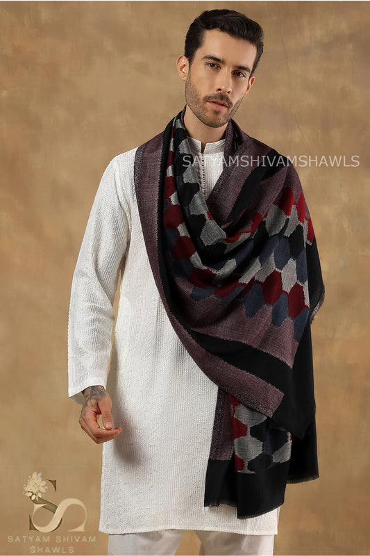 EKAT-E-NOOR PASHMINA EXTRA FINE WOOL STOLE ,WARM,SOFT & LIGHT WEIGHT ,BLACK ,MENS