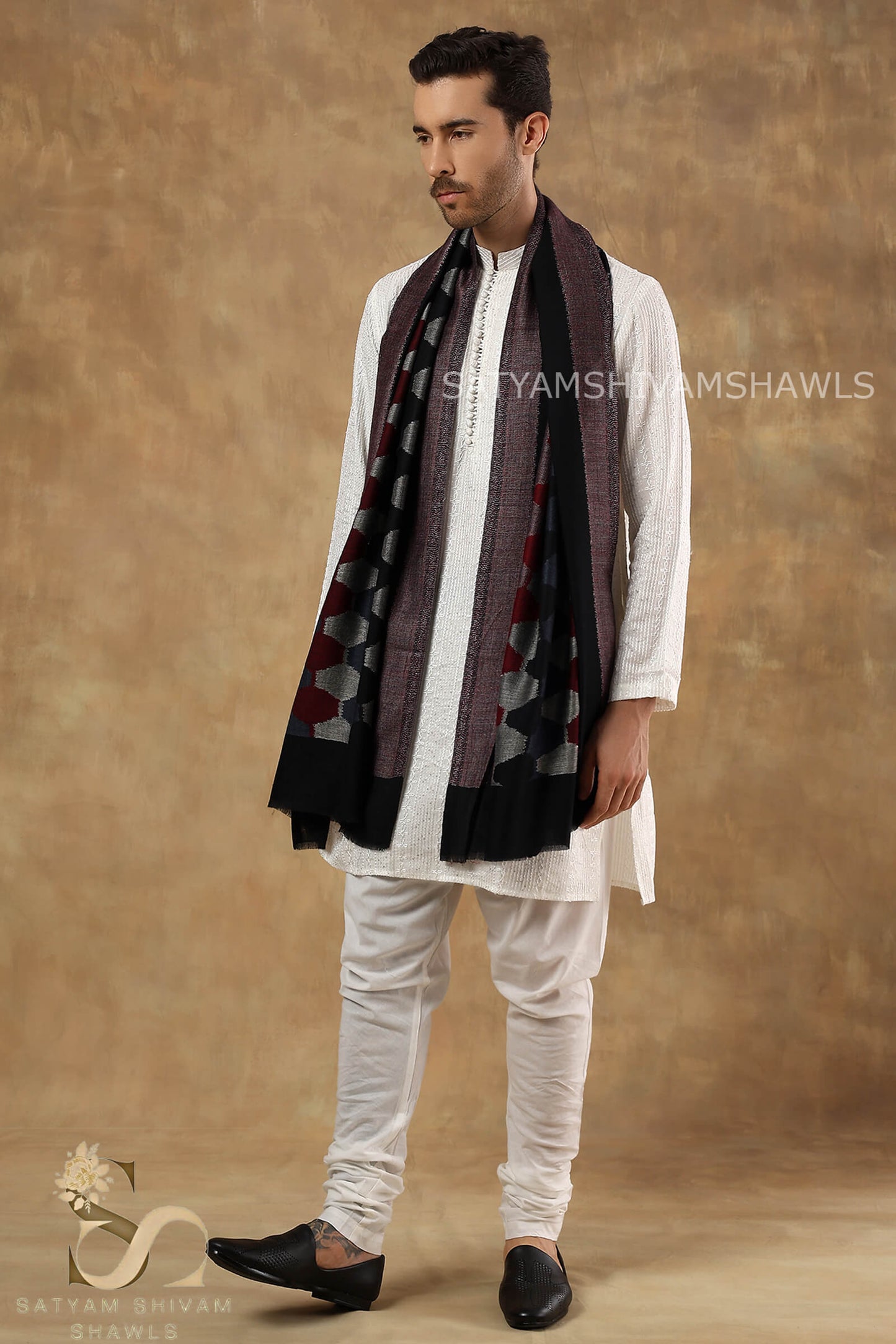 EKAT-E-NOOR PASHMINA EXTRA FINE WOOL STOLE ,WARM,SOFT & LIGHT WEIGHT ,BLACK ,MENS
